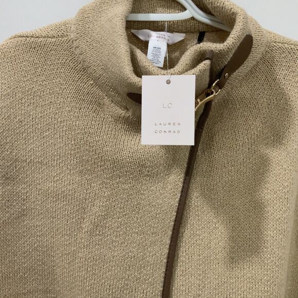 LC Lauren Conrad Cloak/Cape in Beige/Tan w/ Faux Leather Trim One Size Fits All - Picture 5 of 12